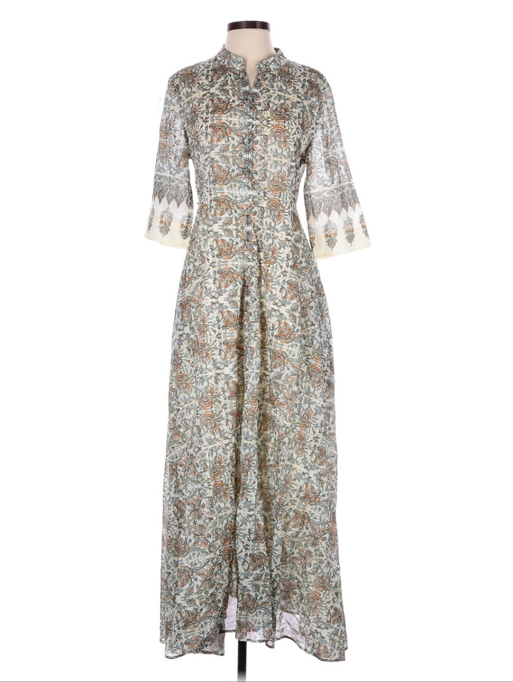 Boho Floral Maxi Dress in Cream and Brown